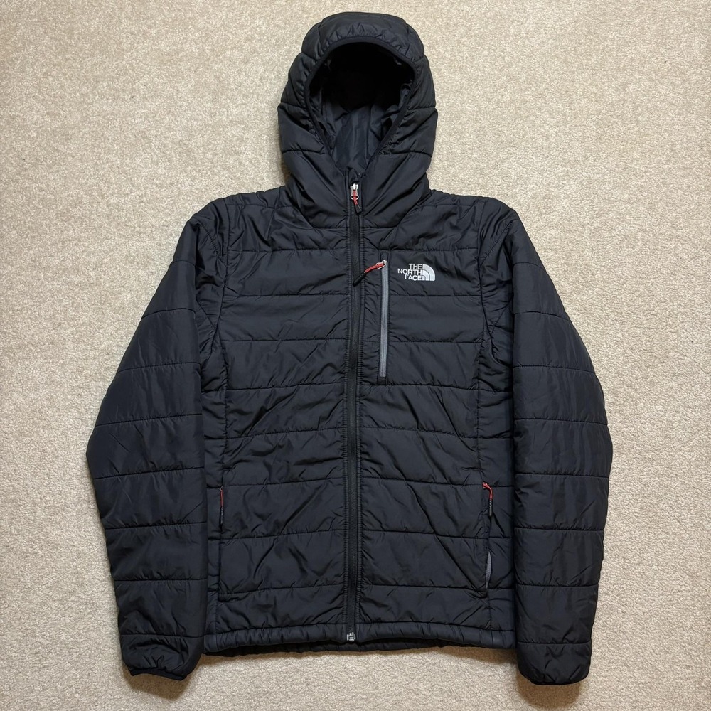 The North Face Puffer Jacket Mens Small Black Hooded Lungern Insulated Full Zip